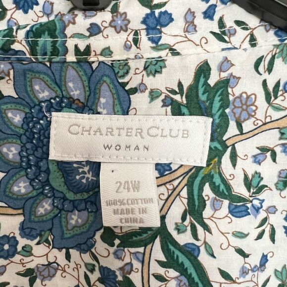 Charter Club Floral Print Button Down Top - Picture 4 of 5
